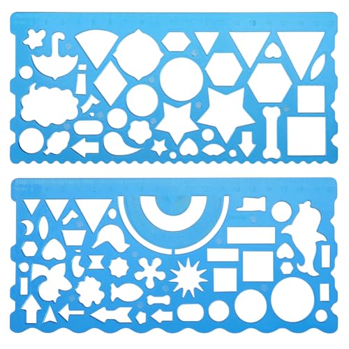 JIEYAO 2 Pcs Geometric Drawings Templates, Multi-Shaped Drafting Stencils, Plastic Measuring Templates Rulers Clear Drawing Triangle Tool Protractor Set for Studying Designing Office(Blue) - color: Blue