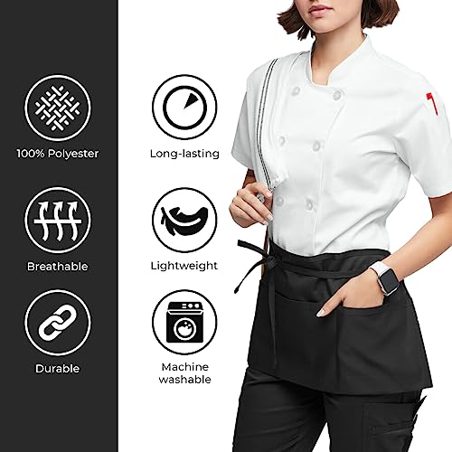 Avalon Kitchen Server Aprons with 3 Pockets – 100% Polyester Waist Apron, 24x12 Inch Half Apron, Waitress Apron for Servers - color: Black, style: Pack of 1