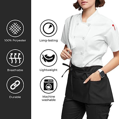 Avalon Kitchen Server Aprons with 3 Pockets – 100% Polyester Waist Apron, 24x12 Inch Half Apron, Waitress Apron for Servers - color: Black, style: Pack of 12