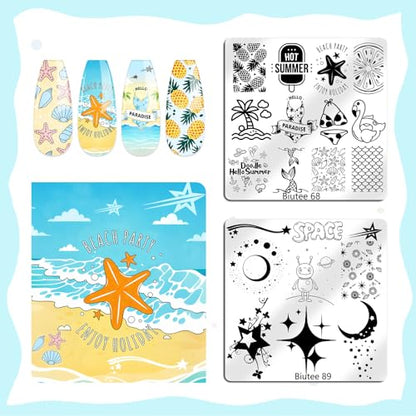 Biutee 16PCS Nail Stamping Plates Nail Stamping Kit with Nail Art Stamper | Nail Stamper Kit with Scraper & Storage Bag, Nail Art Stamping Plates Butterfly Flower Leaf Bowknot Design for DIY Nail Art - color: 20 Piece Set