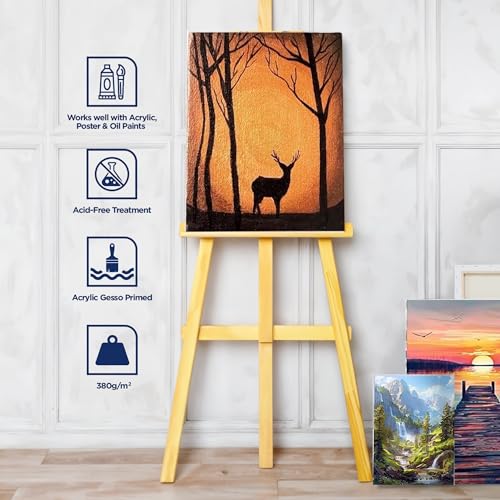 Bluebird Canvas Board - 2 Each of 4x4, 5x7, 8x10, 9x12, 11x14 Set of 10 Gesso-Primed White Blank Canvases for Painting - 100% Cotton Art Supplies, Canvas Board for Acrylic, Poster, Oil Paint