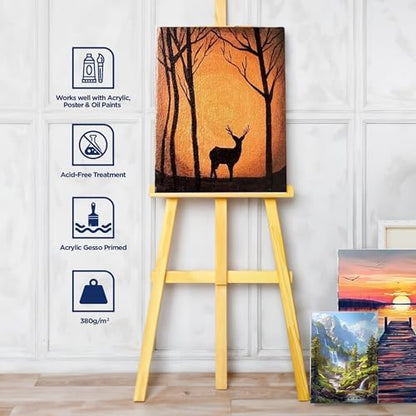 Bluebird Canvas Board - 2 Each of 4x4, 5x7, 8x10, 9x12, 11x14 Set of 10 Gesso-Primed White Blank Canvases for Painting - 100% Cotton Art Supplies, Canvas Board for Acrylic, Poster, Oil Paint