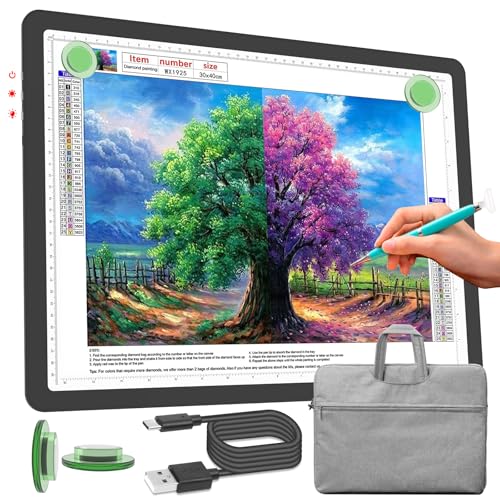 Phylosal Rechargeable A3 Light Pad with Carry Bag, Ultra-Thin Magnetic Tracing Light Box for Drawing, Diamond Art Painting Light Board with Side Button, Super Bright Light Table for Sketching (Black) - color: Black, size: A3 with Handbag