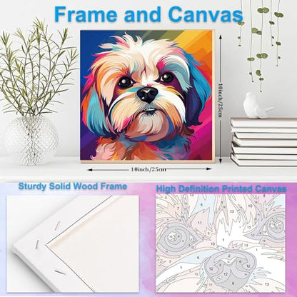 Artunion Framed Paint by Numbers Kit for Adults Beginners & Kids Ages 8-12,Shih Tzu Paint by Number with Frame,Dog Animal Easy Paint by Numbers Kit on Canvas 10 * 10 Inch Without Easel - color: ZXT-375-F