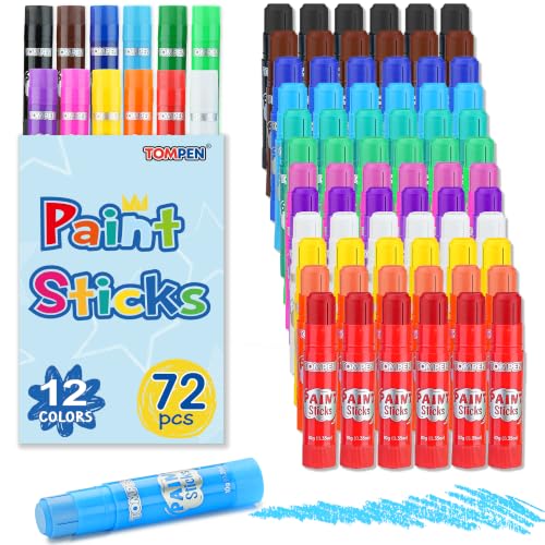 Tempera Paint Sticks for Kids & Artists,72 Pack 12 Vibrant Color | Non-Toxic,Quick Drying,Rainbow Colors,Washable Solid Paint Crayons,Ideal for Kids School Classroom Art Projects & DIY Crafts