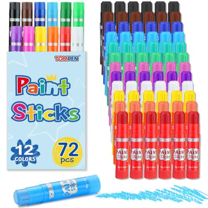 Tempera Paint Sticks for Kids & Artists,72 Pack 12 Vibrant Color | Non-Toxic,Quick Drying,Rainbow Colors,Washable Solid Paint Crayons,Ideal for Kids School Classroom Art Projects & DIY Crafts