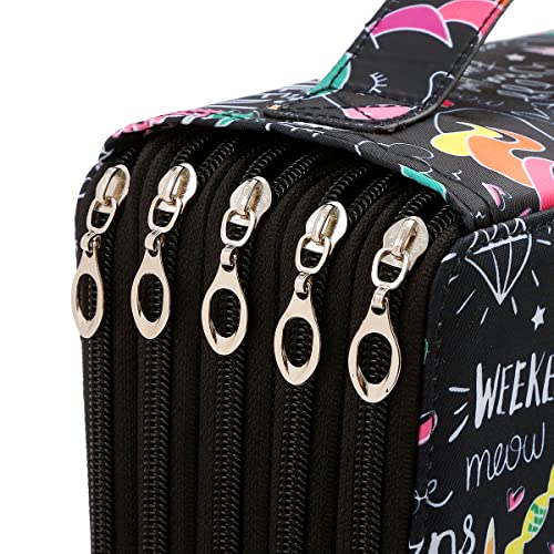 250 Slots Pencil Case 5-Layer Zipped Holder w/Handle - color: Cherry Cactus, size: 250