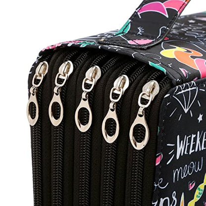 250 Slots Pencil Case 5-Layer Zipped Holder w/Handle - color: Cherry Cactus, size: 250