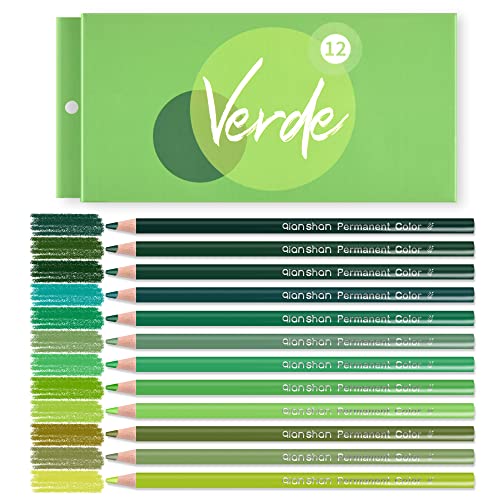 12 Green Colored Pencils Oil Based, Pre-sharpened Wooden Color Pencils Set - color: 12 green pencils