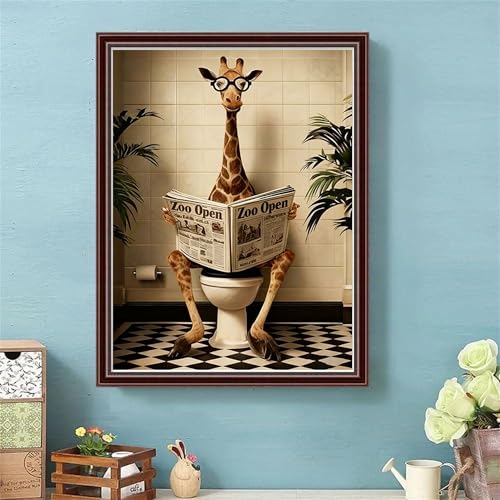 DIY Giraffe Paint by Number for Adults,Wooden Framed Animal on Toilet Painting Kits for Adult,Easy Color by Numbers Acrylic,Small Paint by Number Canvas Crafts Watercolor for Beginner Room Decor