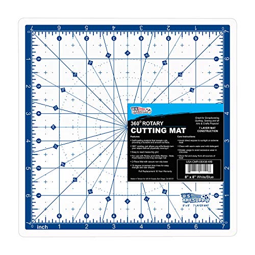 U.S. Art Supply 8"x8" Self-Healing Cutting Mat 7-Ply - Rotary White/Blue - size: 8"L x 8"W
