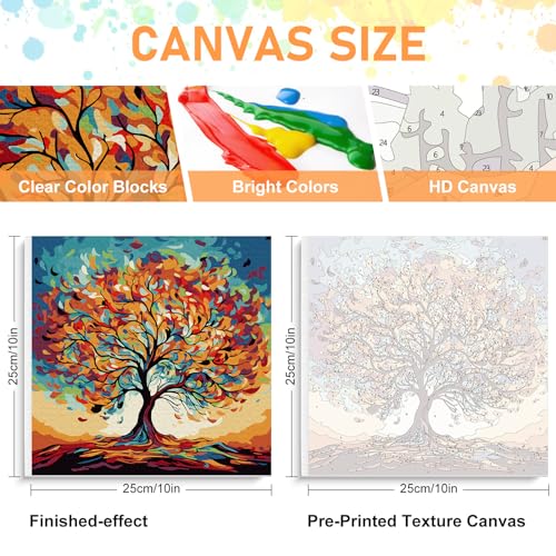 Framed Paint by Numbers Kit for Adults Beginners, Tree of Life | 10x10 Inch, without Easel, Easy DIY Acrylic Canvas Craft Kit with Frame, Home Decor, Stress Relief Relaxing Hobby Gift - color: BOP1PF04, size: 10 x 10 Inch
