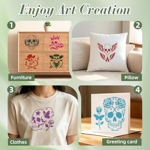 Skull Pirate Stencils for Crafts Reusable 24Pcs Stencils(7.8X7.8 Inch) - color: Skull 3