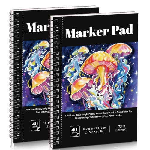 2 Pack 80 Sheets Marker Paper Pad, 5.8x8.5 Inch Bleedproof Art Sketch Pad, 73lb/120gsm Drawing Paper Spiral Sketch Book, Painting Coloring Alcohol Marker Paper for Beginners Artists Gift - size: 5.5×8.5 Inch (2 pack)
