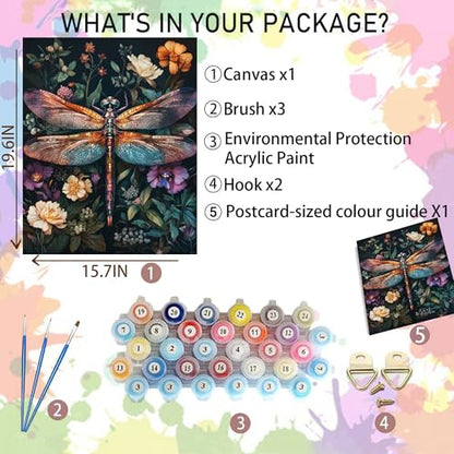 Dragonfly Paint by Numbers Kit for Adults Beginner 16x20inch(Without Frame) - color: MT22774-US
