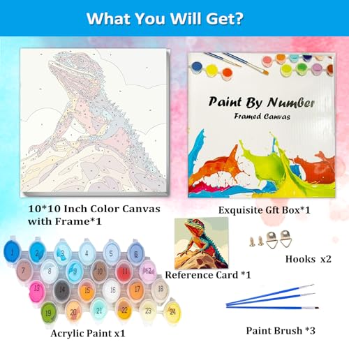 Artunion Framed Paint by Numbers Kit for Adults Beginners & Kids Ages 8-12,Lizard Paint by Number with Frame,Animal Paint by Numbers Kit on Canvas 10 * 10 Inch Without Easel - color: ZXT-393-F