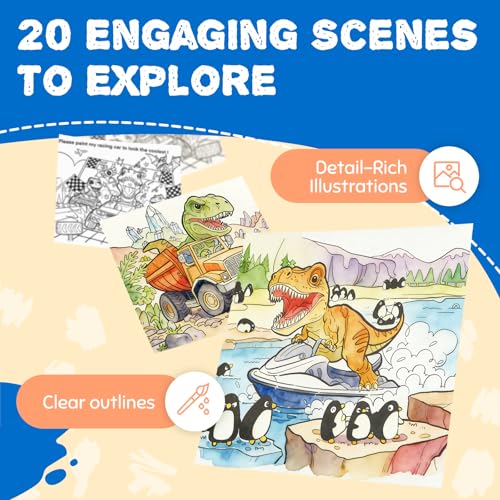 JoyCat Find & Color Paint with Water Coloring Books for Toddlers | Seek and Find Learning Activity, Dinosaur No Mess Arts & Crafts Kids Toys Ages 3-5 & 4-8, Birthday Gifts for Boys & Girls - style: Dinosaurs