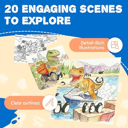 JoyCat Find & Color Paint with Water Coloring Books for Toddlers | Seek and Find Learning Activity, Dinosaur No Mess Arts & Crafts Kids Toys Ages 3-5 & 4-8, Birthday Gifts for Boys & Girls - style: Dinosaurs