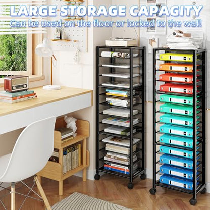 Simple Trending 14 Tier Rolling File Cart, Desk File Organizer, Paper Letter Storage Rolling Clutter Cart for Office, Home, School, Black - style: 14 Tier