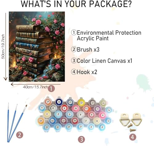 MBNTJHT Paint by Numbers Kit for Adults,DIY Books Paint by Number Kits for Adults Beginners on Canvas,Unframed Flowers Watercolor Acrylic Art Painting Kits for Home Wall Decor 16 X 20 Inch. - color: MT21198