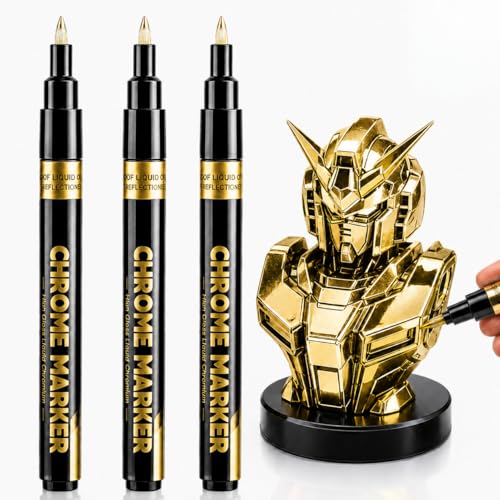 HOTU 3PK Liquid Gold Chrome Paint Markers, Mirror Effect 0.7mm Fine Tip - color: Gold Chrome