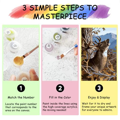 TFIAVSIN Deer in Autumn Forest Paint by Numbers Kit for Adults - Fall Landscape with Howling Deer, Complete Adult Paint by Number Kits on Pre-Printed Canvas for Relaxing Arts & Crafts - 16x20 Inch - color: Deer