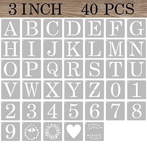 3 Inch Letter Stencils Numbers Craft Stencils, 40 Pcs Reusable Plastic Alphabet Drawing Templates for Painting on Wood, Wall, Fabric, Rock, Signage, Door Porch - size: 3 Inch