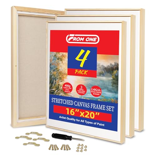 4 Pack 16 x 20 inch Floater Frame Canvas –Gallery Wrapped Canvas Set | Cotton-Linen Blend (400 gsm), Triple Acid-Free Gesso, Warp Resistant, Ready to Hang for Oil and Acrylic - color: Light Brown, size: 4pk-16x20 in