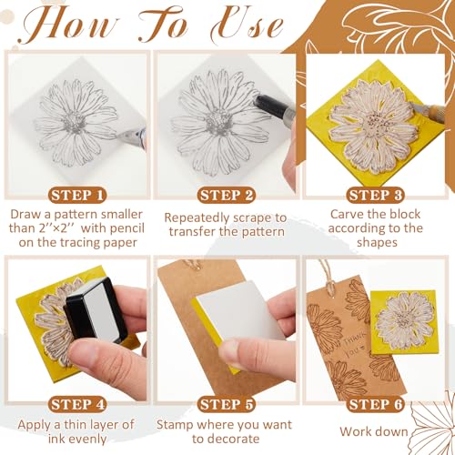 Frienda 24 Pcs 2" x 2" Rubber Carving Blocks Linoleum Blocks for Printmaking, Stamp Making, DIY Crafting, Scrapbook, Painting, Soft and Easy to Carve (White Yellow) - color: White Yellow