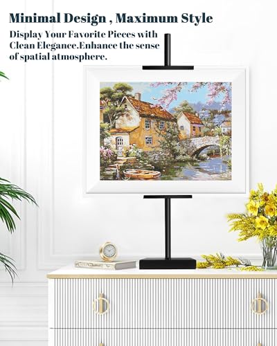 Tabletop Picture Frame Stand, Adjustable Tabletop Easel Stand for Frames Up to 28" H,Picture Frame Holder Stand for Display, Metal Standing Easel Display Stand for Frames, Canvas, Artwork, Signs (Black)