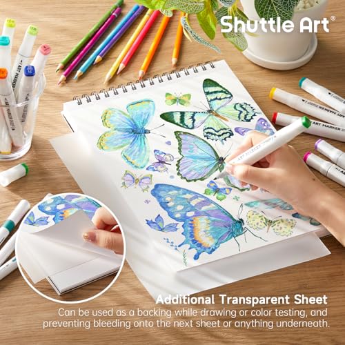 Shuttle Art Marker Pad, 70 Sheets, Spiral-Bound, 12”x9”, 110LB/180GSM Paper | Portable Sketchbook, Smooth Surface, Alcohol Markers Bleedproof Art Paper Great for Artists to Draw, Paint & Sketch - size: 12x9 inch