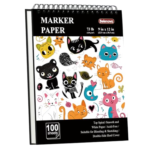 Belenova 9" x 12" Marker Paper Pad, 100 Sheets leedproof Drawing Paper for Markers - 73lb/120gsm Art Supplies for Drawing & Coloring.