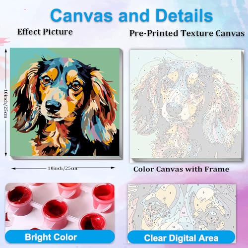 Artunion Framed Paint by Numbers Kit for Adults Beginners & Kids Ages 8-12,Colorful Dachshund Dog Paint by Number with Frame,Dog Animal Paint by Numbers Kit on Canvas 10 * 10 Inch Without Easel - color: ZXT-264-F
