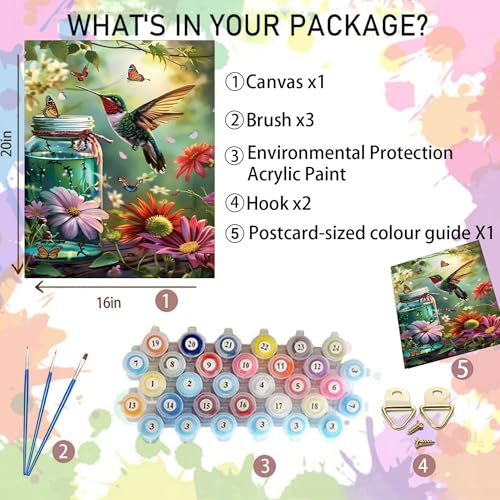 Arttoplus Hummingbird Paint by Numbers Kit for Adults Beginner 16x20 inch - color: MT21175-US