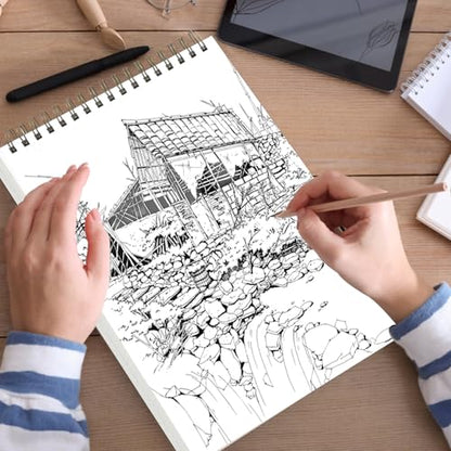 9" x 12" Hard Cover Sketch Book, Top Spiral Bound Sketch Pad, 100 Sheets 68lb/100gsm Drawing Paper, 1 Pack - size: 9" x 12" (1 Pack)