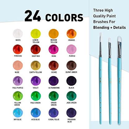 HIMI Gouache Paints set with 3 Paint Brushes, 24 Colors, 30g, Jelly Cup Design, Non Toxic Paint for Canvas and Paper, Art Supplies for Professionals (Ice Blue Case) - color: Ice Blue