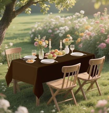 HEIPINIUYE 2 Pack Brown Tablecloth Disposable 54 x 108 Inch Brown Plastic Table Cloth Disposable Waterproof Rectangle Table Cover for Party Birthday Camping Picnic Tablecloths - color: Brown Rectangle Tablecloth, size: 2 Pack