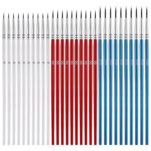 30 PCS Micro Paint Brushes, #0#00#000 Micro Paint Brush Fine Tips Detail Liner Brush, Precision Miniature Painting Brushes for Miniature Models Watercolor Acrylics Oil Crafts - color: White Red Blue
