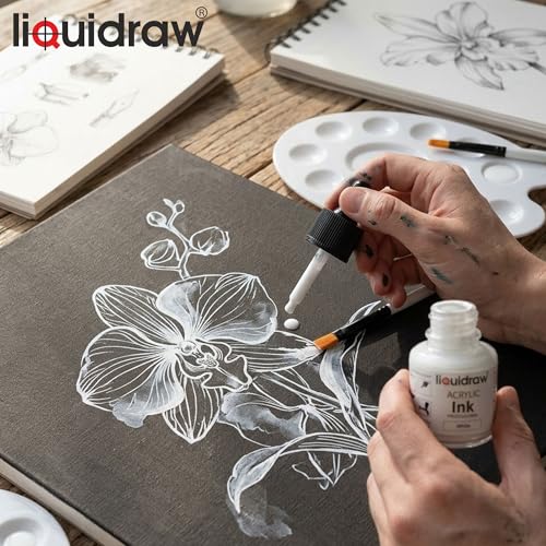 Liquidraw Acrylic Ink - White | 1.18 fl oz / 35 ml Bottle with Dropper | for Painting, Art & Drawing on Canvas, Fabric, Wood & Board | for Professional Artists, Students & Hobbyists | Craft Gift