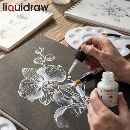 Liquidraw Acrylic Ink - White | 1.18 fl oz / 35 ml Bottle with Dropper | for Painting, Art & Drawing on Canvas, Fabric, Wood & Board | for Professional Artists, Students & Hobbyists | Craft Gift