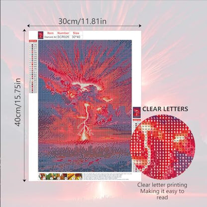 Ohhvvow Red Lightning Diamond Painting Kit for Adults - 12x16 Inch 5D Diamond Art with Full Drill Diamonds Dot Kits, Complete DIY Craft Kit (Includes Tools & Tray) - color: Red lightning