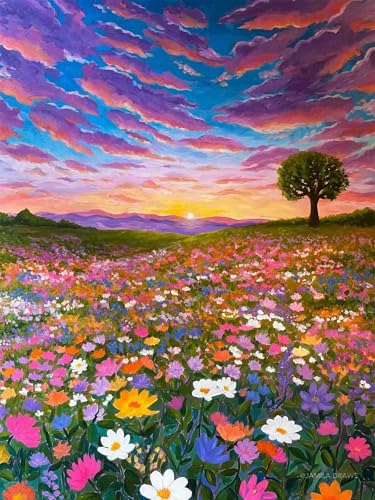 Diamond Art Kits for Adults, Flowers Diamond Art Painting Kits for Adults | Sea of flowers Stress Relief Full Round Drill Heartfelt DIY Gift Strong Adhesive Wall Decor HD Canvas 11.8x15.7in 30x40cm - color: Sea of Flowers, size: 11.8x15.7 in(30x40 cm)