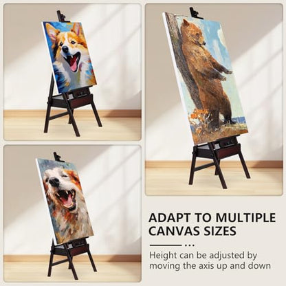Beech Wood H-Frame Painting Easel with Storage Drawer, Walnut | Heavy-duty Studio Easel, Adjustable Height & Angle Floor Easel Stand, Holds 30"-50" Canvas, Foldable Artist Easel for Adults - color: Walnut