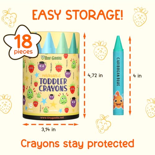 TinyGeeks Jumbo Crayons (18 Colors) – Non-Toxic, Washable Crayons for Toddlers and Kids (Ages 1-8) – Easy-to-Hold - Ideal for Travel, Art, and Learning