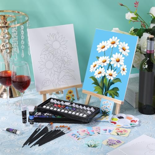 Sherr 24 Pcs Pre Drawn Canvas for Adult, Flower, 8 x 10 Inch - size: 8 x 10 Inch, style: Flower