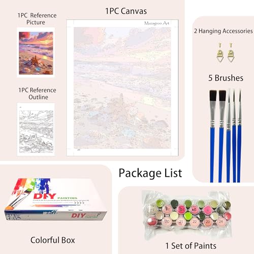 Muzagroo Paint by Numbers Oil Painting Kits for Adults DIY Beach Oil Painting for Beginners Hand Crafts Kits with Brushes and Acrylic Paints 16x20 inches (Beach) - color: Beach