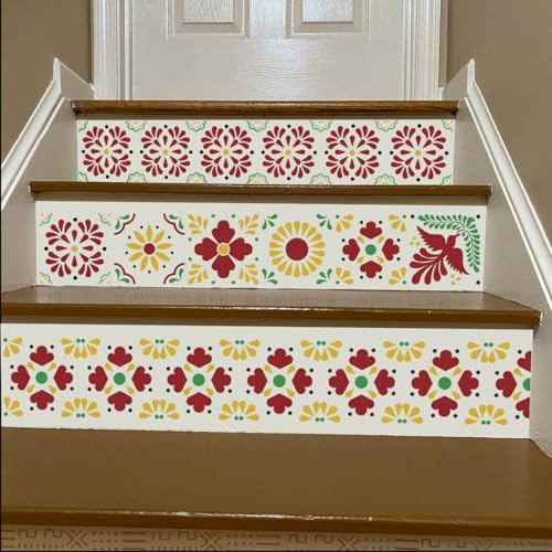 Talavera Stencil Mexican Tile Stencils for Painting 6" | Mexican Floral Stencils Folk Tile Stencil for Painting on Furniture Stairs Wood Fabric DIY Crafts Decor - style: Tile 30P/6IN