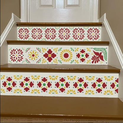 Talavera Stencil Mexican Tile Stencils for Painting 6" | Mexican Floral Stencils Folk Tile Stencil for Painting on Furniture Stairs Wood Fabric DIY Crafts Decor - style: Tile 30P/6IN