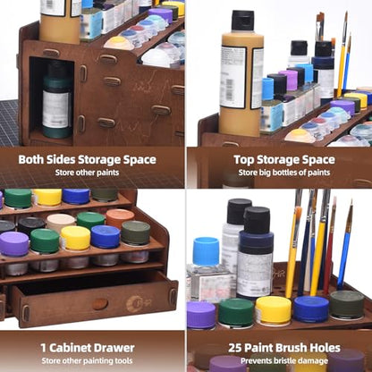 OPHIR 50 Holes Wooden Paint Holder Rack for Model Paints, Painting Brushes - size: 1.42"-50 Holes