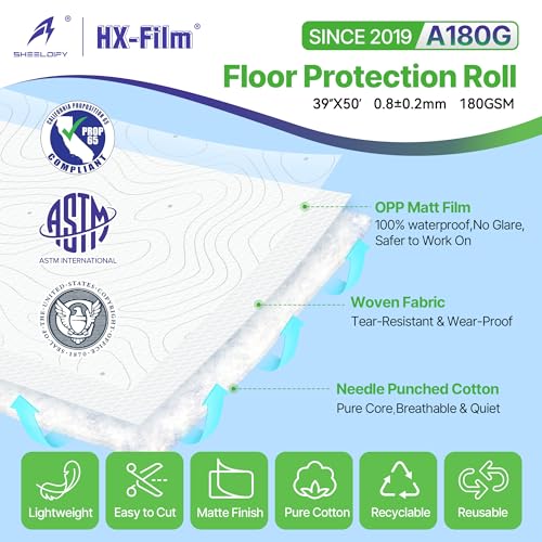 39" x50' Heavy-Duty Floor Protection | Construction Grade Carpet Protector | Drop Cloth Plastic Film for Hardwood Floors | Waterproof Painters Covering with No Residue(Summit White) - color: Summit White, size: 39" x 50'